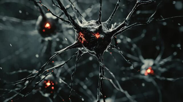 Electrically excitable nerve cells in a seamless rendering showcasing intricate neural connections, Electrically excitable nerve cells Seamless 3D render
