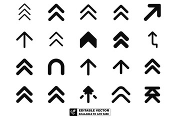 A collection of various black arrow icons pointing in different directions on a white background