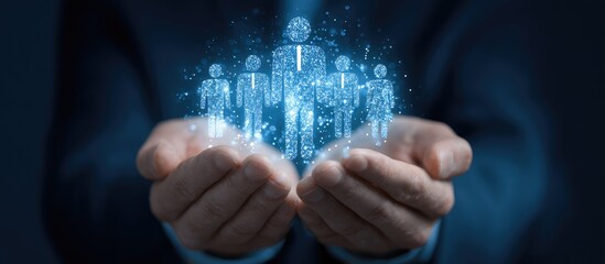 Hands holding a digital representation of people