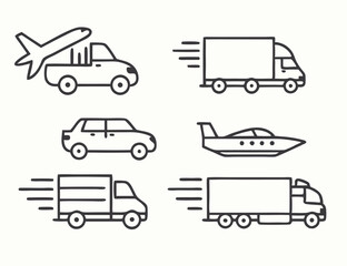 Transportation Icons: Airplane, Truck, Car, Boat - Delivery & Logistics Symbols