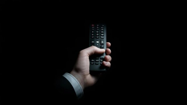 Hand holding a television remote control.