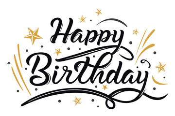 Happy Birthday Design: Elegant Calligraphy with Stars
