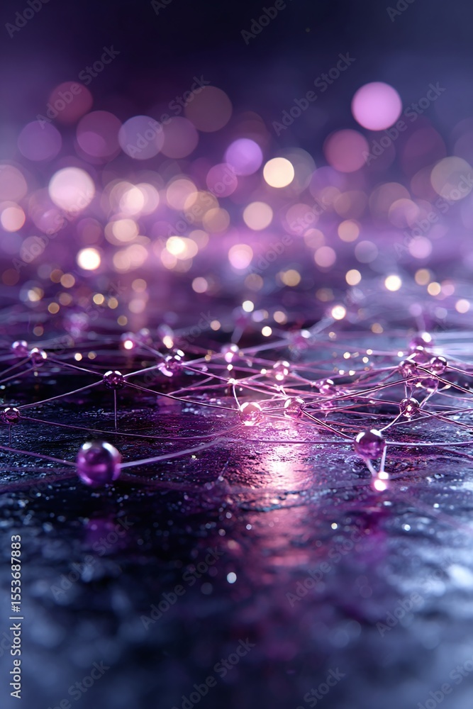 Aufkleber abstract network connections with glowing bokeh lights and particles