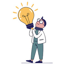 Scientist Holding Huge Lightbulb: Innovation Idea Concept