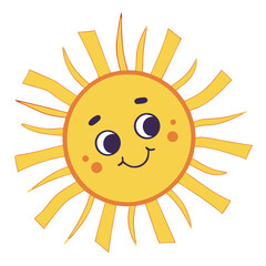 Cute Cartoon Sun Illustration, Happy Smiling Sun Character