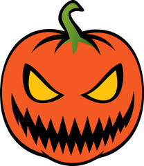Halloween Pumpkin with Scary Expression – Colorful Vector Illustration