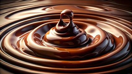 Swirling molten chocolate creating artistic ripples and droplet forming captivating textures