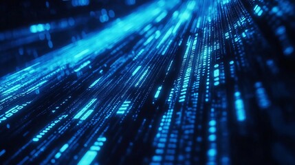 Blue digital binary data on computer screen background