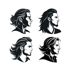 Silhouette vector of mans profile with long hair