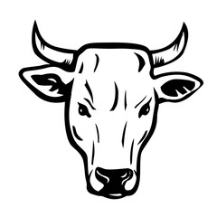 Mascot illustration of head of a Calvana is a cattle breed from Tuscany, in the Calvana region in the provinces of Florence and Prato on isolated white background in retro black and white style.