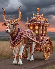 Fototapeta premium Ornate cultural bull cart concept high resolution picture