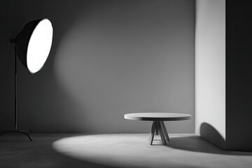 Studio shot of a round table illuminated by a large softbox