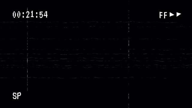 Vintage VHS FF Fast Forward Overlay with arrow icon and time code on Alpha channel. 4K Video