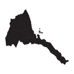 Detailed political and geographical map of Eritrea with borders, cities, terrain, Red Sea, and regions