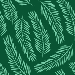 Seamless pattern of flat simple green fir tree branches on green background