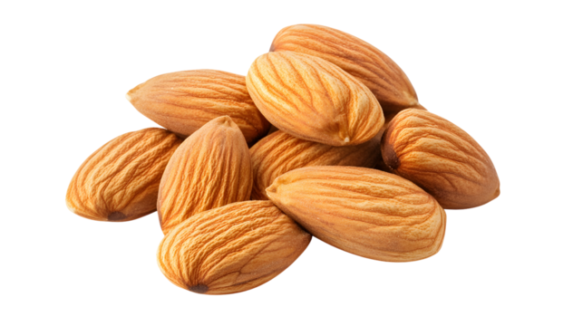 Brown Almonds Close Up Pile isolated on a transparent background