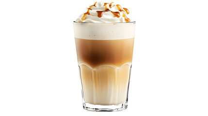 Caramel Latte Coffee Drink Whipped Cream isolated on a transparent background