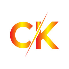 Bold ck monogram logo with a vibrant red and yellow gradient and a sharp diagonal cut