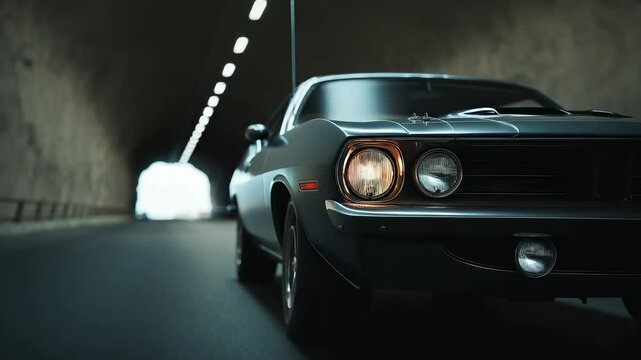 Muscle sports car in tunnel automotive