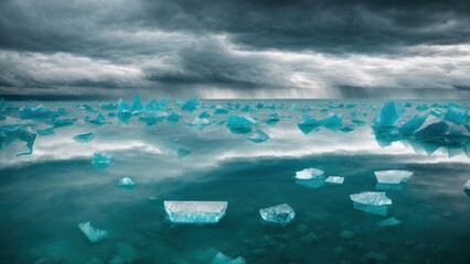 Obraz premium Glacial Lake Surface Reflecting Storm Clouds 