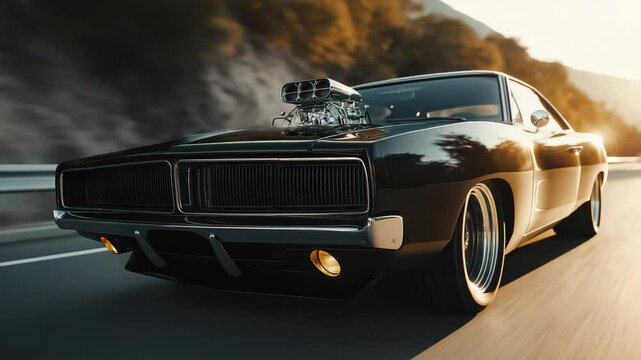 American Muscle car sports car in road fast speeding