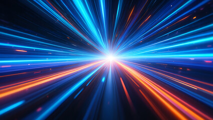 Obraz premium Abstract Speed of Light: Dynamic Blue and Orange Light Streaks, Futuristic Energy, High-Tech Motion Background