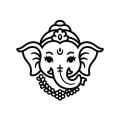 Stylized black and white depiction of Ganesha, suitable for religious and cultural designs, banners, posters, and spiritual content creation.