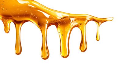 Golden Amber Caramel Dripping Syrup isolated on a transparent background
