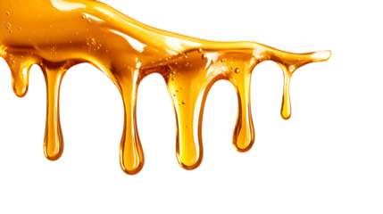 Golden Amber Caramel Dripping Syrup isolated on a transparent background