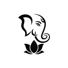 Ganesha head above a lotus flower symbolizing wisdom and purity. Suitable for religious and spiritual designs, prints, and merchandise.