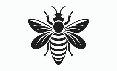 silhouette honey bee icon, insect vector symbol, black and white illustration