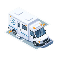 Mobile clinic or hospital van equipped for field medical care.