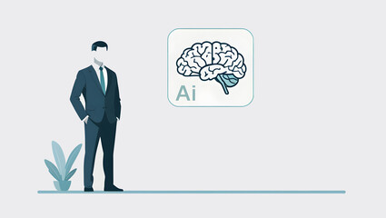 AI Business Solutions: Professional Man with Brain and AI Icon Symbolizing Intelligent Technology and Future Innovation