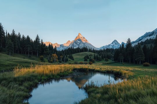 Morning mountain reflection in a lake