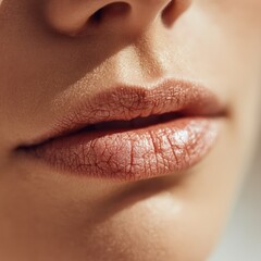 Intimate close-up of female lips revealing texture, shadow play, and natural aesthetics without