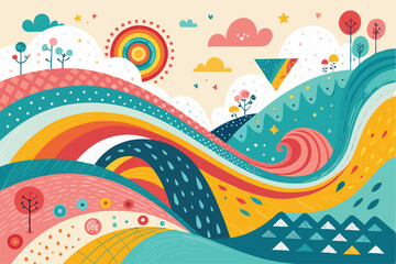 Colorful abstract shapes with vibrant, playful, and whimsical design — dynamic composition of geometric patterns with bold colors, movement, and fluid, imaginative expression

