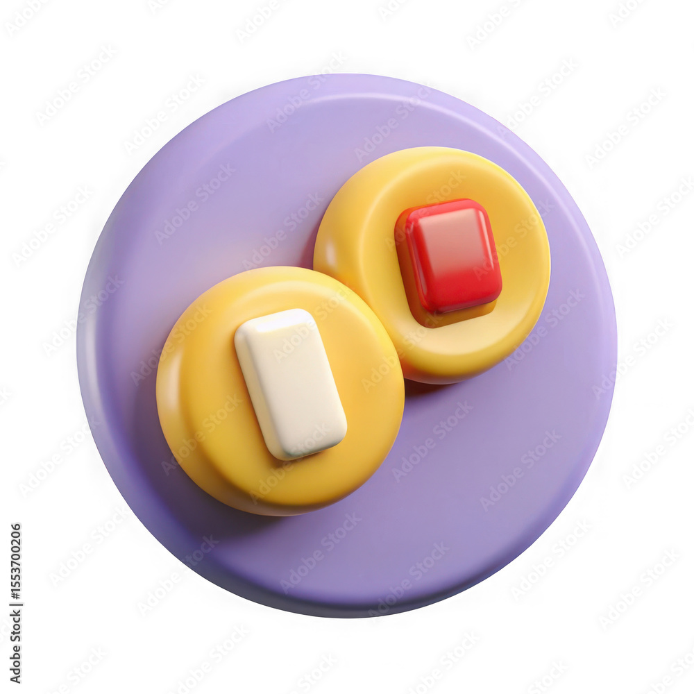 Poster 3d rendered play and pause buttons on a circular platform isolated on transparent background