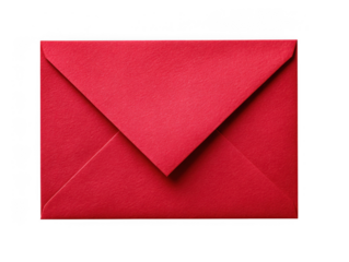 A closed red envelope with textured paper isolated on transparent background
