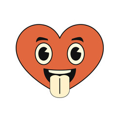 Funny cartoon heart emoji with goofy eyes and tongue out expressing playful mood on white background
