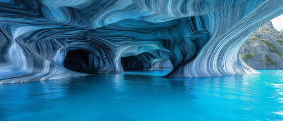 AI generator image of Marble Caves  Nature outdoes herself with this stunningly beautiful set of caves carved into marble.