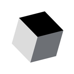 Minimal geometric cube with black white and gray faces isolated on white background in simple design