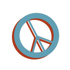 Flat peace symbol with overlapping blue and red outlines on white background in minimalist graphic style