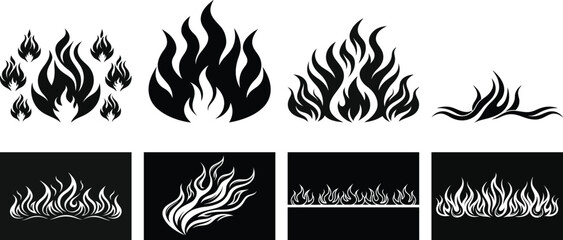 Vector art of set of various flame icons isolated on transparent background
