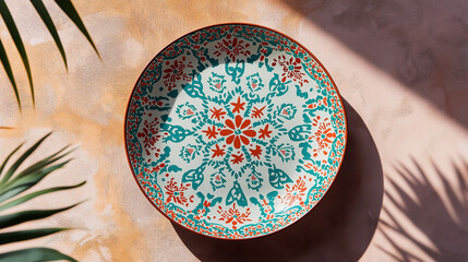 AI generator image of ceramic plate Antique decorative plate with patterns and ornaments.