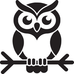 Owl graphic vector illustration of bird on branch black and white animal clip art design nocturnal on transparent background silhouette