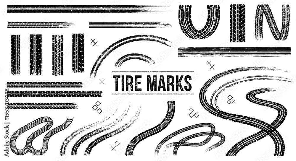 Poster collection of tire tracks and marks vector graphics