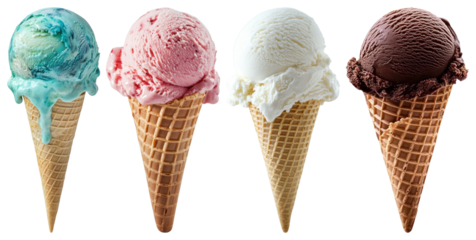 PNG Colorful delicious ice cream cones, element set on transparent background