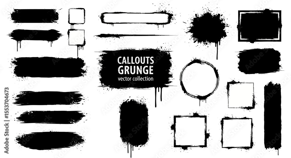 Poster grunge callouts and frames vector collection of ink splatter and brush stroke elements