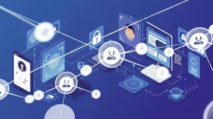 Digital identity verification system with biometric elements and secure data connections in a tech environment - Powered by Adobe