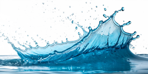 Dynamic blue water splash with abstract digital glitch effect isolated on a transparent background wave
